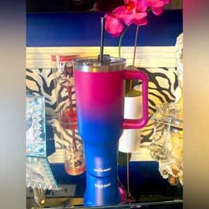 40oz Tumbler: Cold/Hot Pink/Blue w/Lid, Handle, & Straw, NWOT